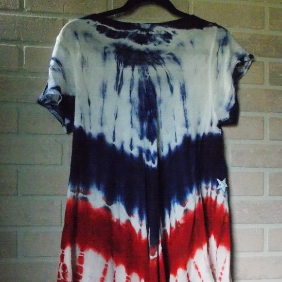 NWT Blue Skies of Florida Women's Free Size Red White Blue Tie-Dye Tunic Top - Picture 4 of 5